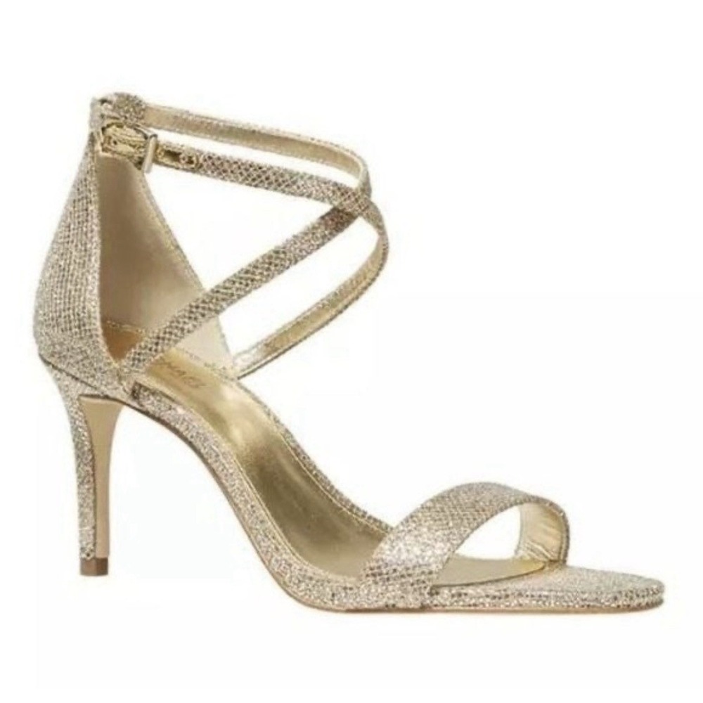 Michael Kors Ava Mid Glitter Mesh Heeled Sandal Size 8 Formal Sparkly